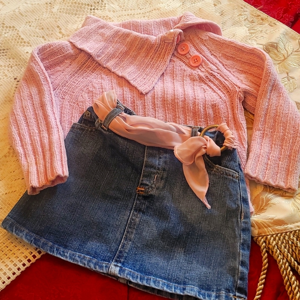 Baby Gap Sweater and Jean skirt.